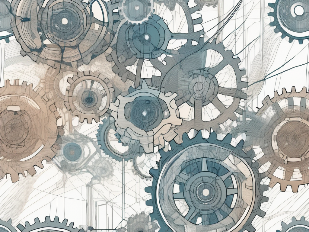 A complex network of interconnected gears and circuits